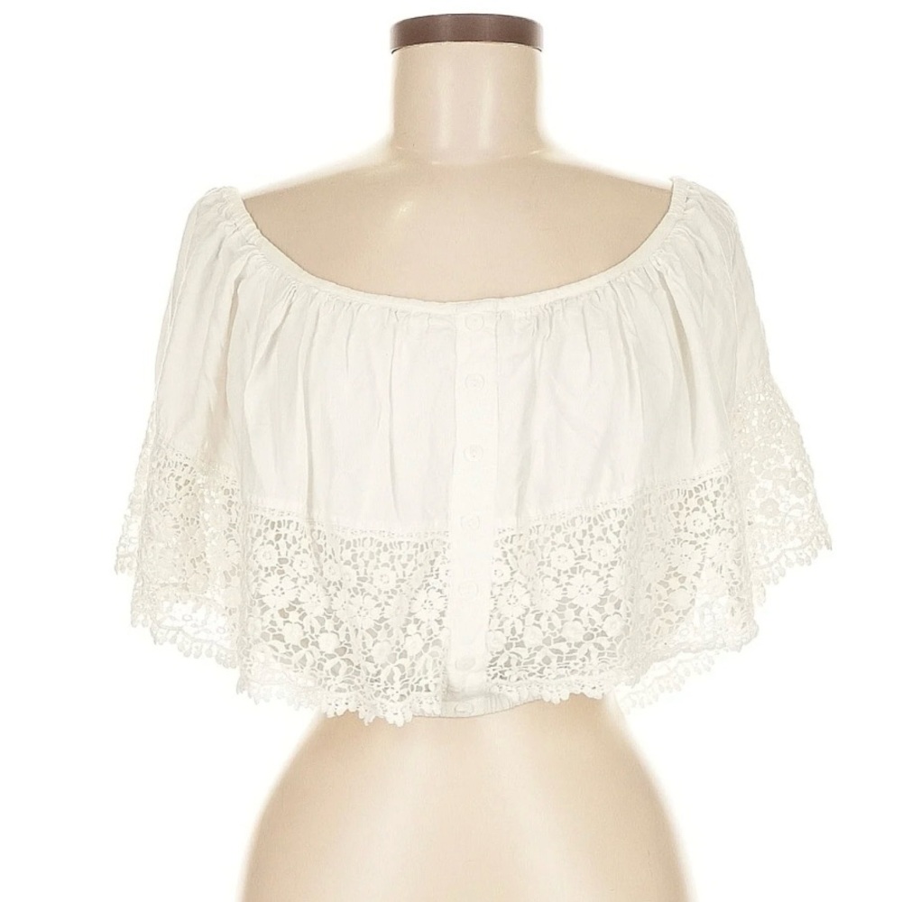 EARTHBOUND Boho Cream Lace Off-Shoulder Blouse